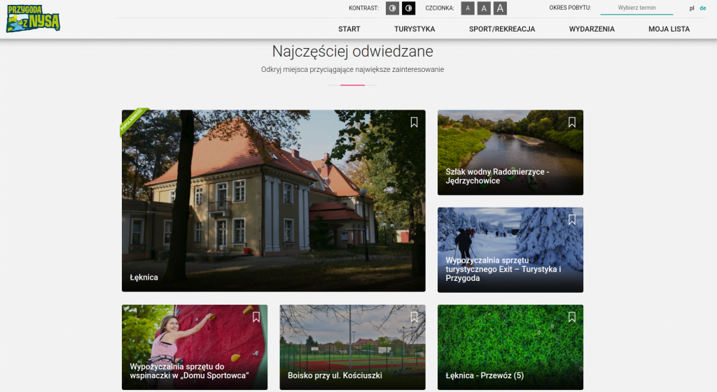 Zrzut ekranu portalu turystycznego "Aktywna Nysa". Grafika ilustruje dedykowany system internetowy "Adventures with Nysa", aplikację webową stworzoną na zamówienie przez Vavatech.