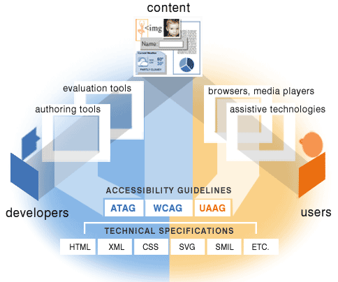 Diagram standardów dostępności WCAG. Grafika do szkolenia Vavatech z tworzenia dostępnych stron internetowych.