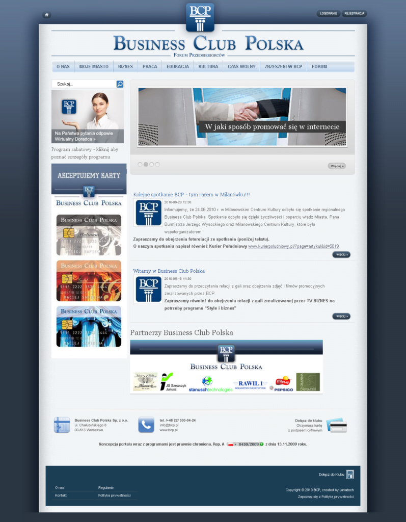 Portal bcp.pl (Business Club Polska). Dedykowany system internetowy dla przedsiębiorców, stworzony przez Vavatech.