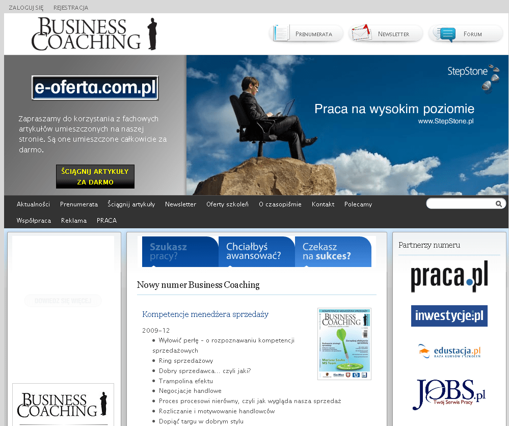 Portal businesscoachingmag.pl. Część projektu "Software Wydawnictwo" - dedykowanego systemu internetowego (CMS) Vavatech.