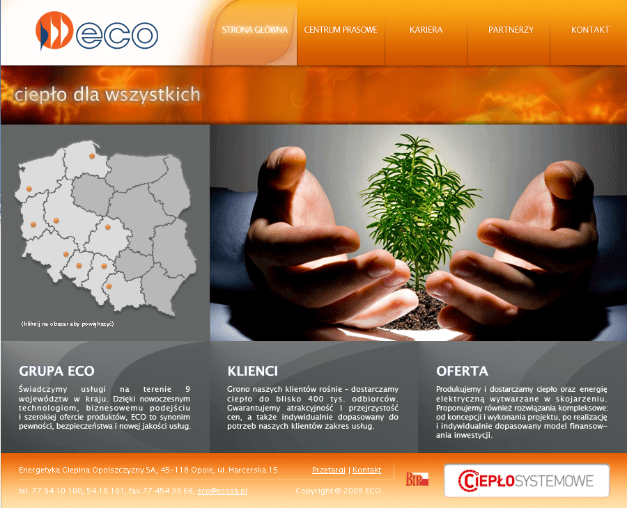 ortal ecosa.pl (Energetyka Cieplna Opolszczyzny). Aplikacja webowa i dedykowany system internetowy stworzony przez Vavatech.