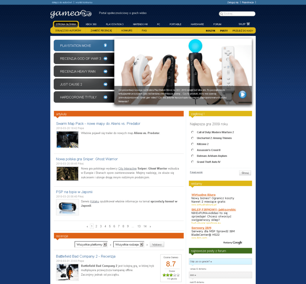 ortal gameo.pl o grach i sklep internetowy. Dedykowany system (aplikacja webowa) stworzony na zamówienie przez Vavatech.