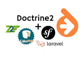 ogotypy Doctrine2, Zend, CakePHP, Symfony i Laravel. Grafika do szkoleń Vavatech z programowania w PHP.