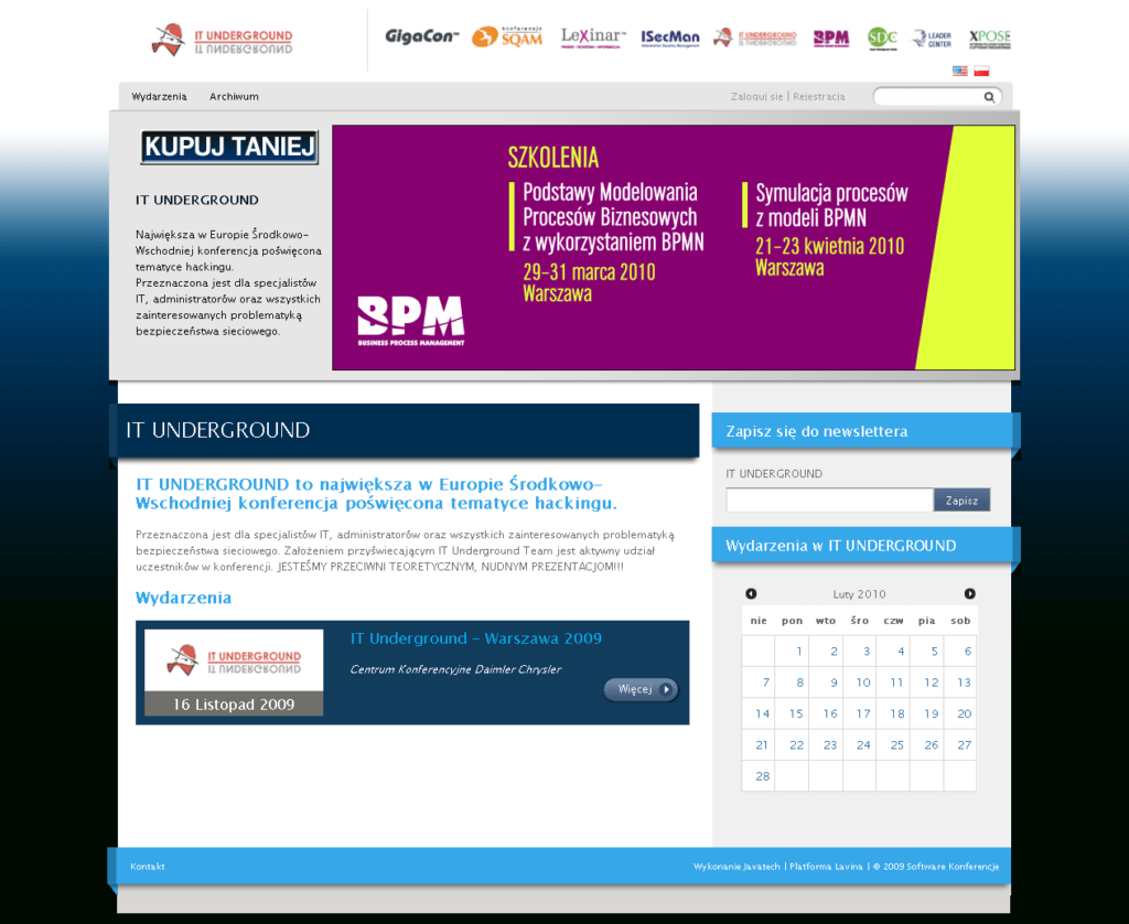 Portal "IT Underground". Dedykowany system online do rejestracji na konferencje (aplikacja webowa), stworzony przez Vavatech.