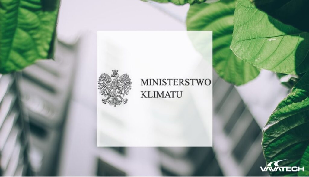 Logo Ministerstwa Klimatu na tle liści. Wsparcie systemu Wykaz, dedykowanej aplikacji webowej w Java.