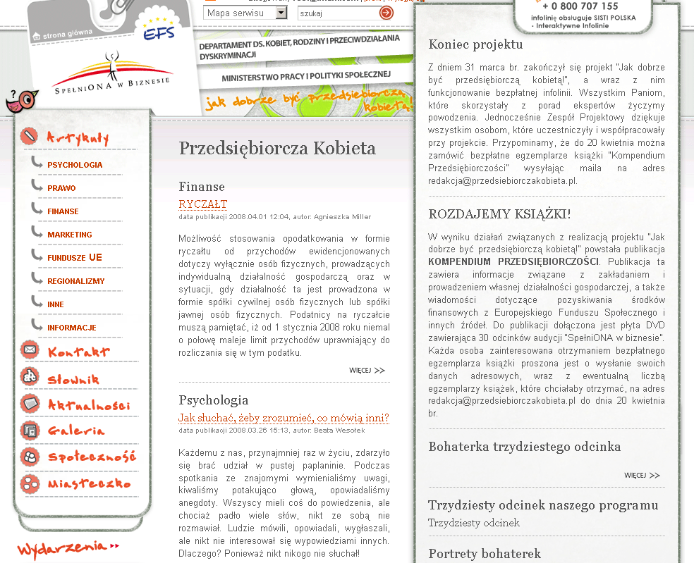 Portal "Przedsiębiorcza Kobieta" (Min. Pracy). Dedykowany system internetowy, aplikacja webowa stworzona przez Vavatech.