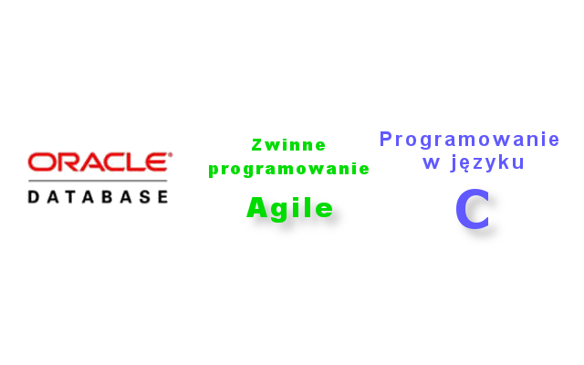 Loga Oracle Database, Agile i "Programowanie w C". Grafika do nowych szkoleń Vavatech z administracji baz danych i programowania.
