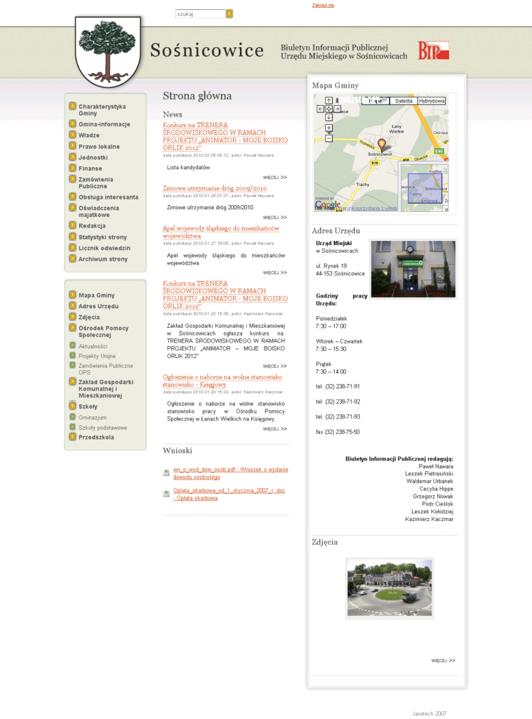 Portal internetowy Urzędu Miasta Sośnicowice. Aplikacja webowa (strona internetowa) stworzona przez Vavatech.