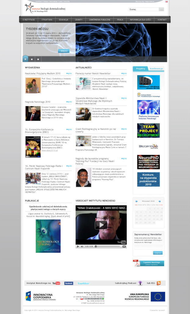 Portal Instytutu Nenckiego PAN. Dedykowany system internetowy (strona internetowa) stworzony przez Vavatech.